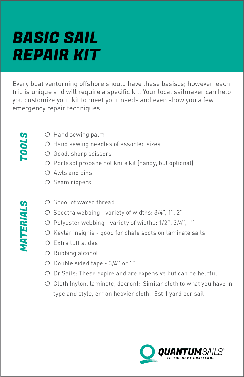 Sail repair kit checklist