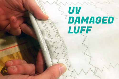 Sail luff damaged by UV rays